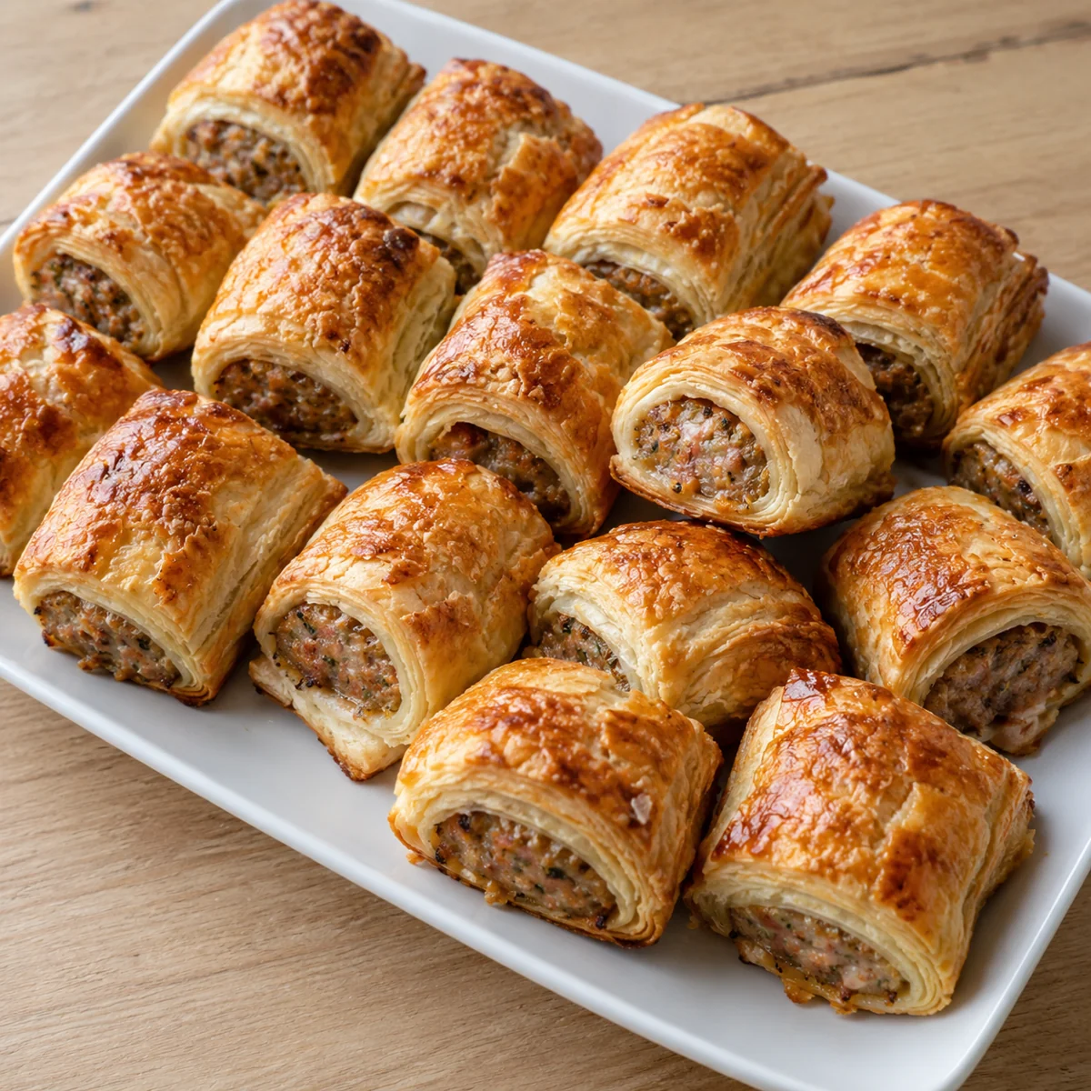 Freshly baked sausage roll platter